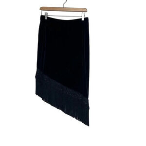 Vintage Papell Boutique Evening‎ size 10 black asymmetrical hem fringe skirt